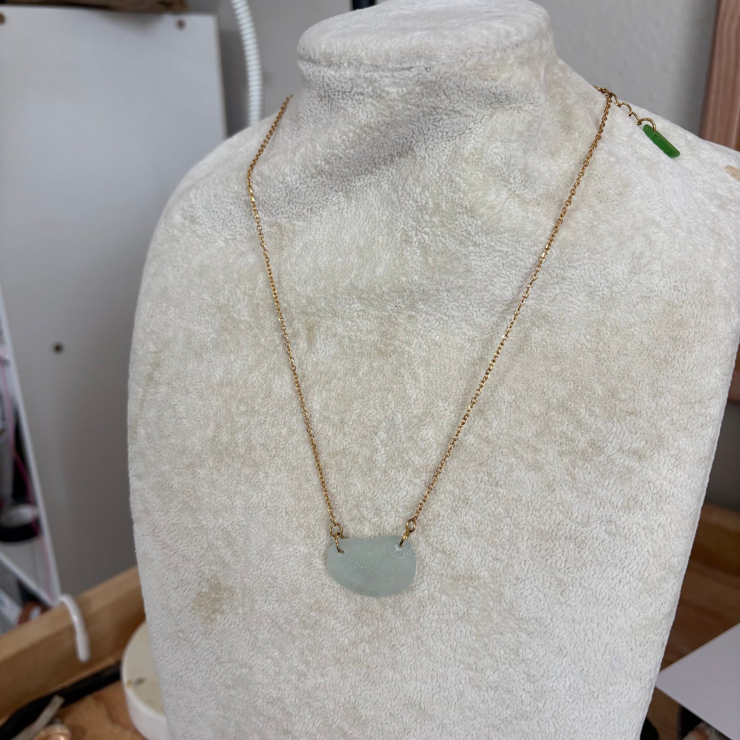 Seafoam Sea Glass Necklace | Genuine Beach Glass on 18K Gold Plated Stainless Steel Adjustable Chain
