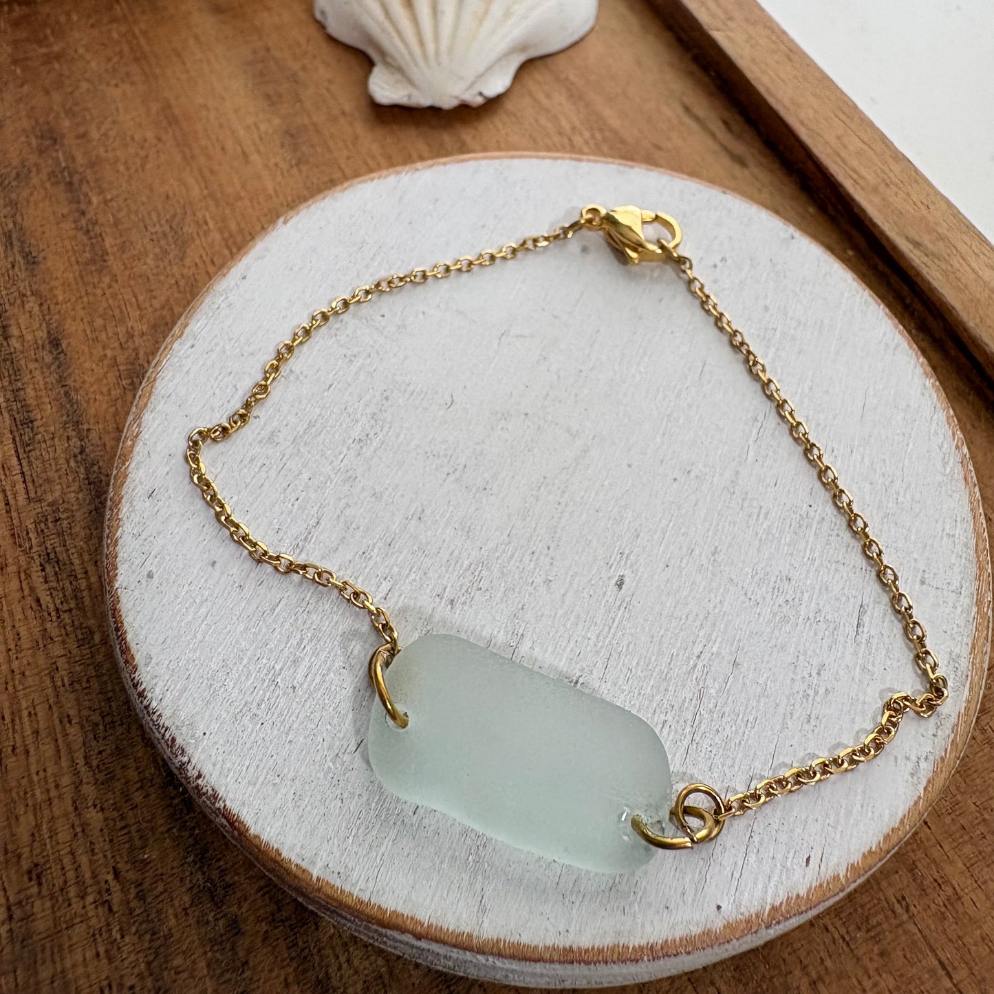 Sea Foam Sea Glass Teardrop Earrings | Genuine Beach Glass Gold Statement Earrings