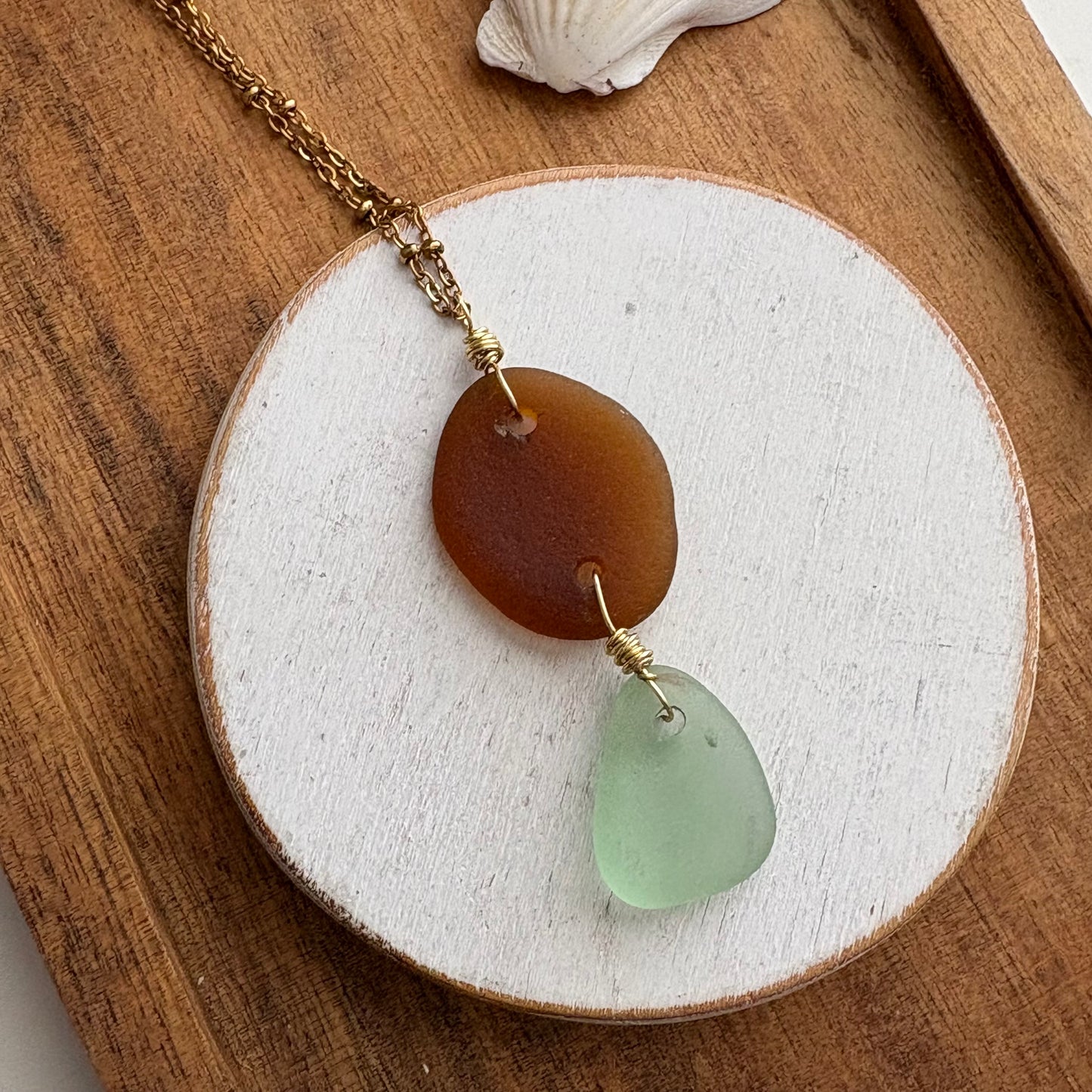 Brown & Sea Foam Sea Glass Necklace