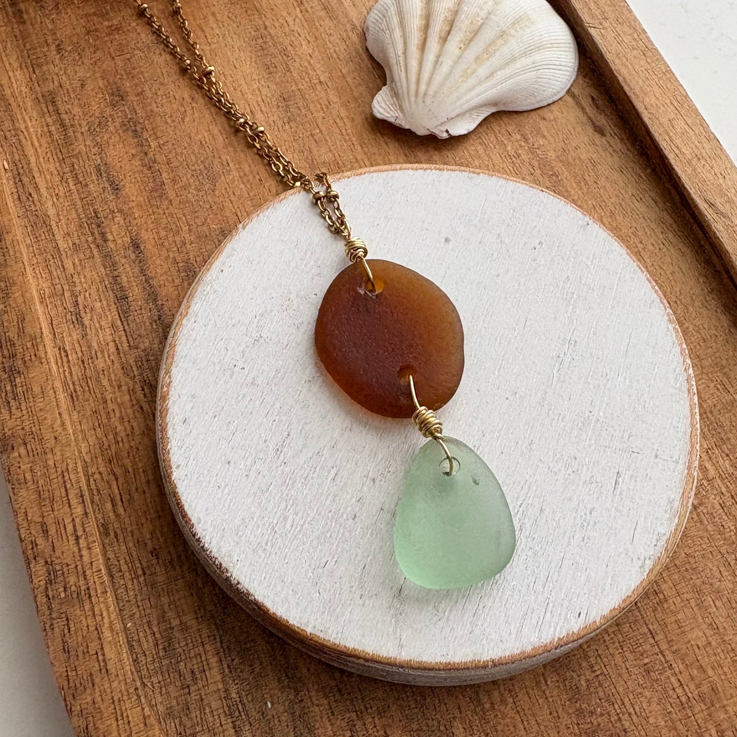 Brown & Sea Foam Sea Glass Necklace