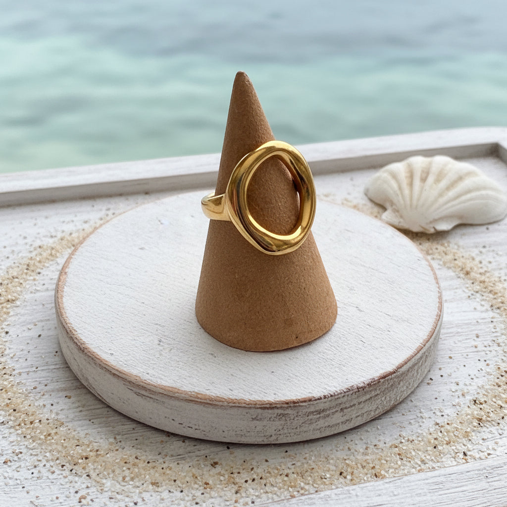 18K Gold Oval Statement PVD  Ring