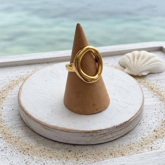 18K Gold Oval Statement PVD  Ring
