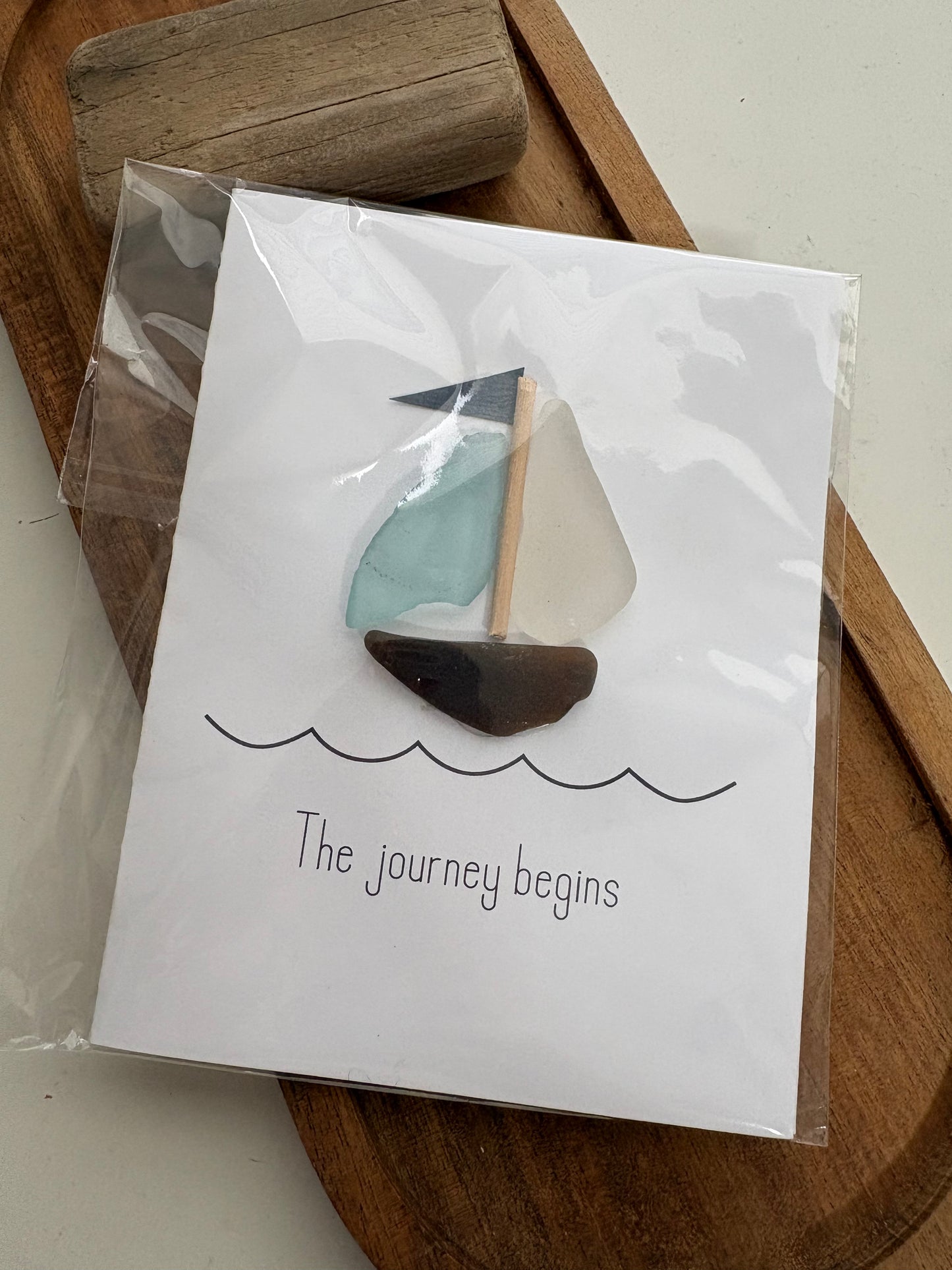 "The Journey Begins" Handcrafted Sea Glass Card