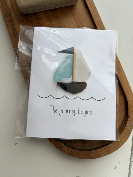 "The Journey Begins" Handcrafted Sea Glass Card