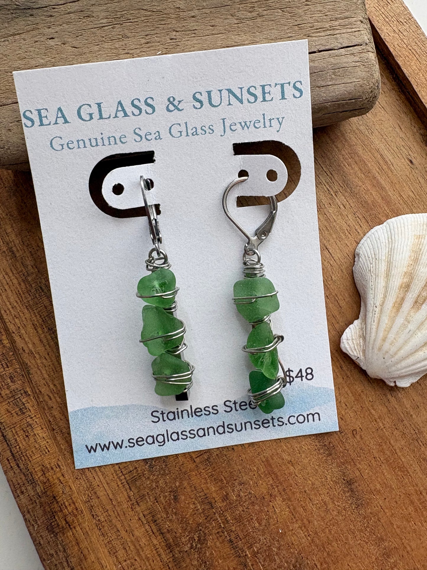 Sea Glass Trio Stainless Steel Dangle Earrings