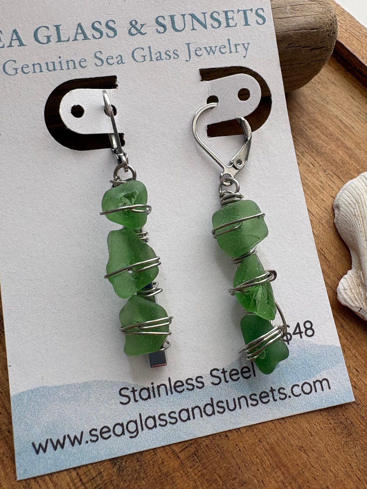 Sea Glass Trio Stainless Steel Dangle Earrings