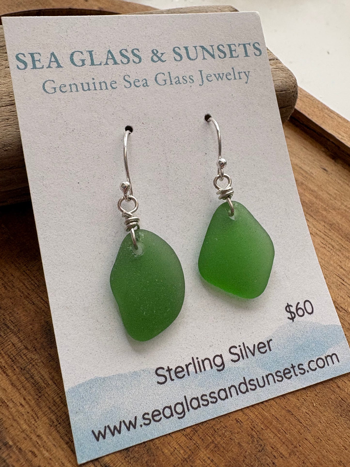 Simple  Kelly Green sea glass earrings | Dangle Earrings | Silver Beach Glass