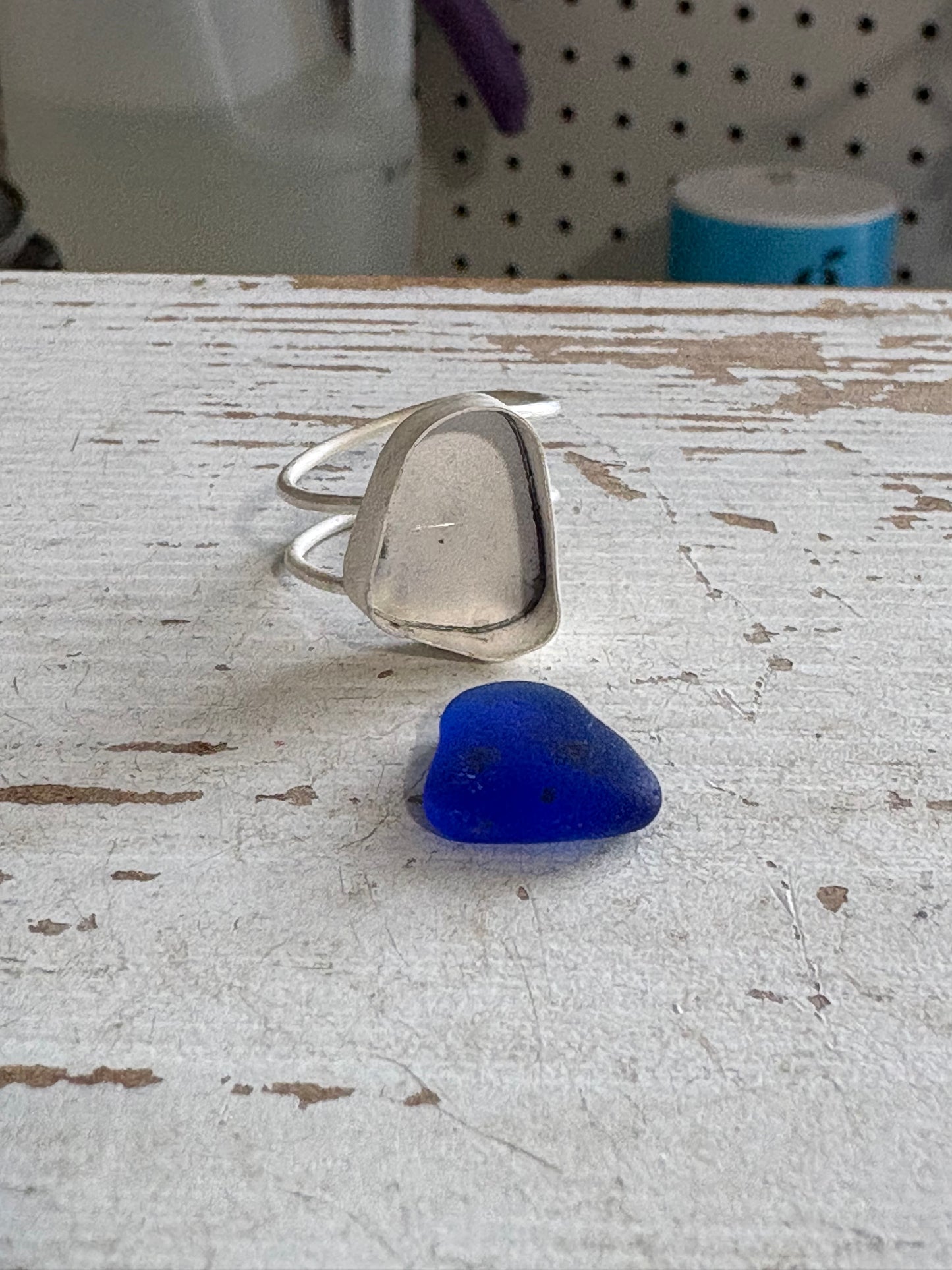 Cobalt Blue Sea Glass Double Band Ring | Sterling Silver | Genuine Sea Glass