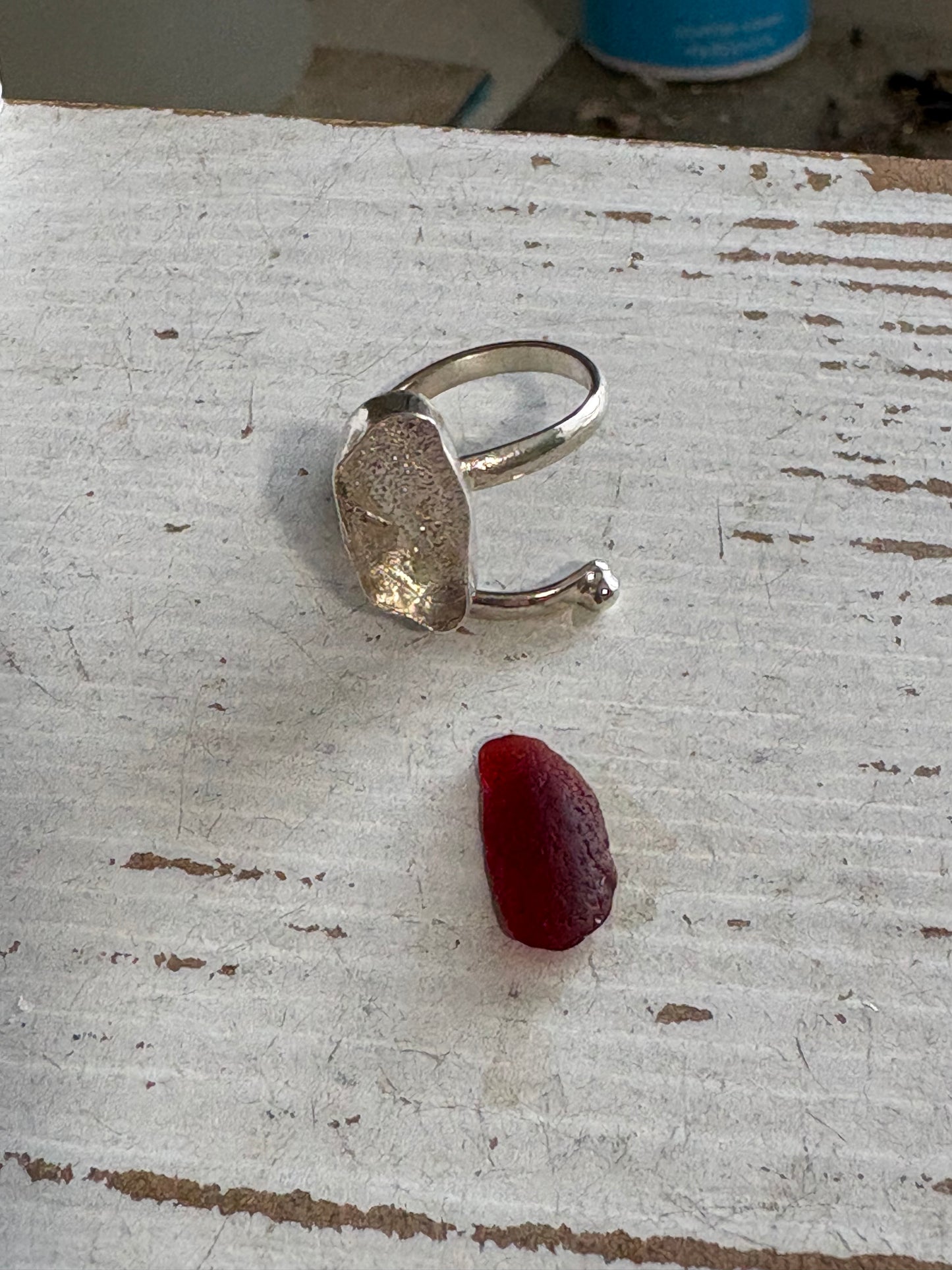 Adjustable Rare Red Sea Glass Ring | Sterling Silver | Genuine Sea Glass
