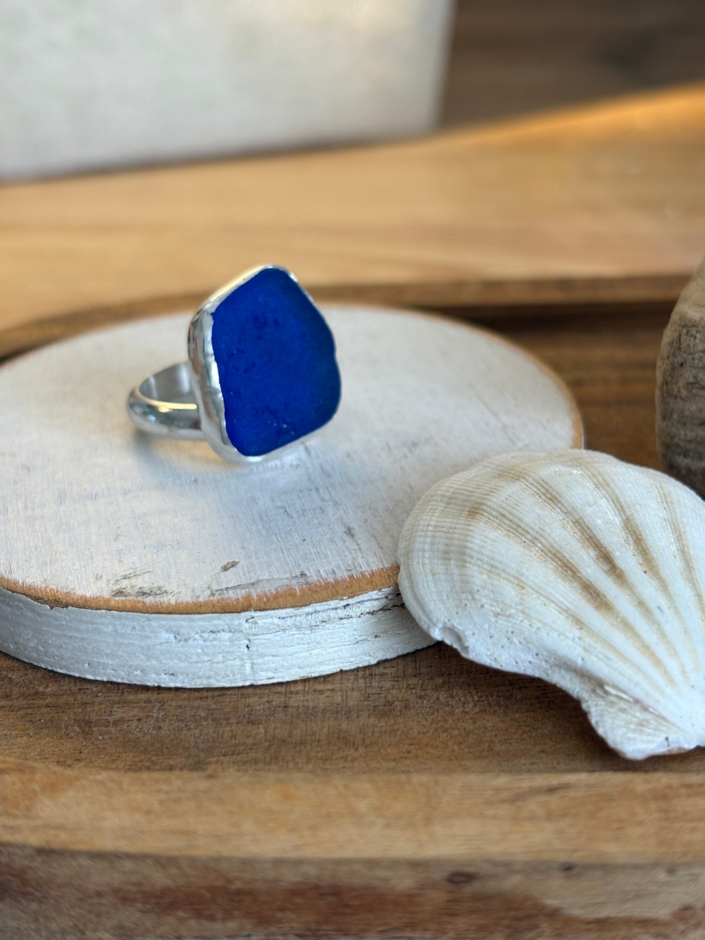 Genuine Cobalt Blue Sea Glass Adjustable Ring