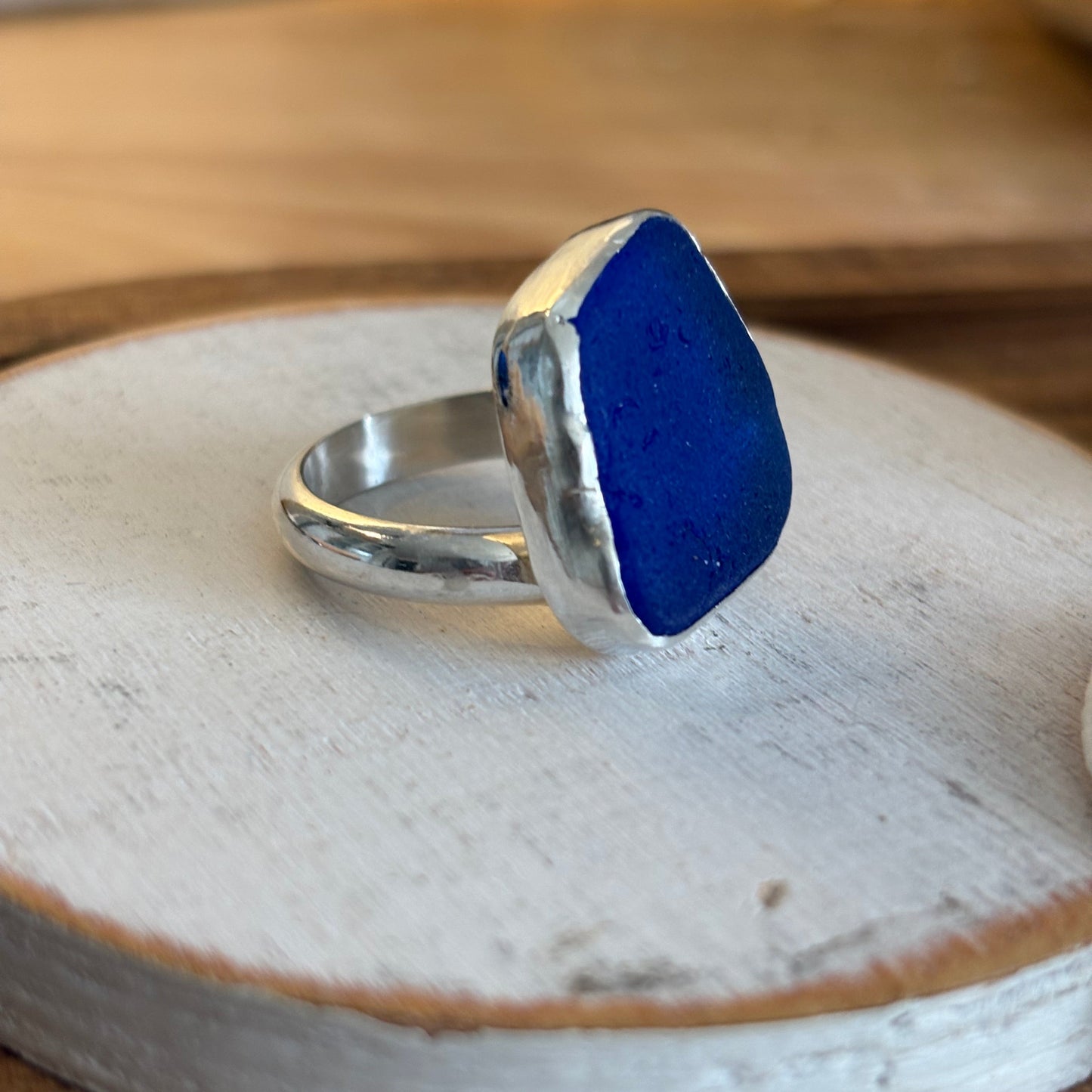 Genuine Cobalt Blue Sea Glass Adjustable Ring