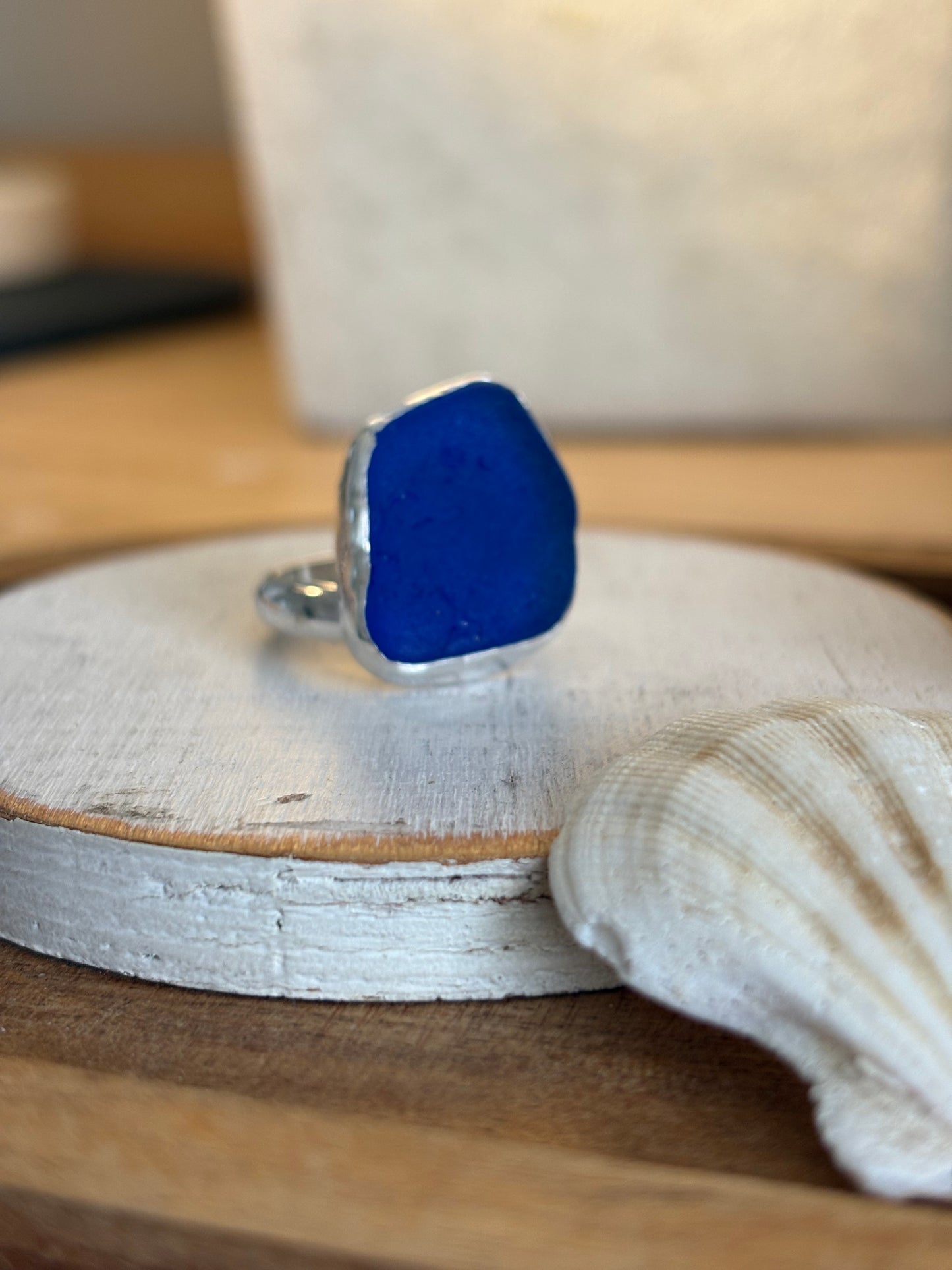 Genuine Cobalt Blue Sea Glass Adjustable Ring