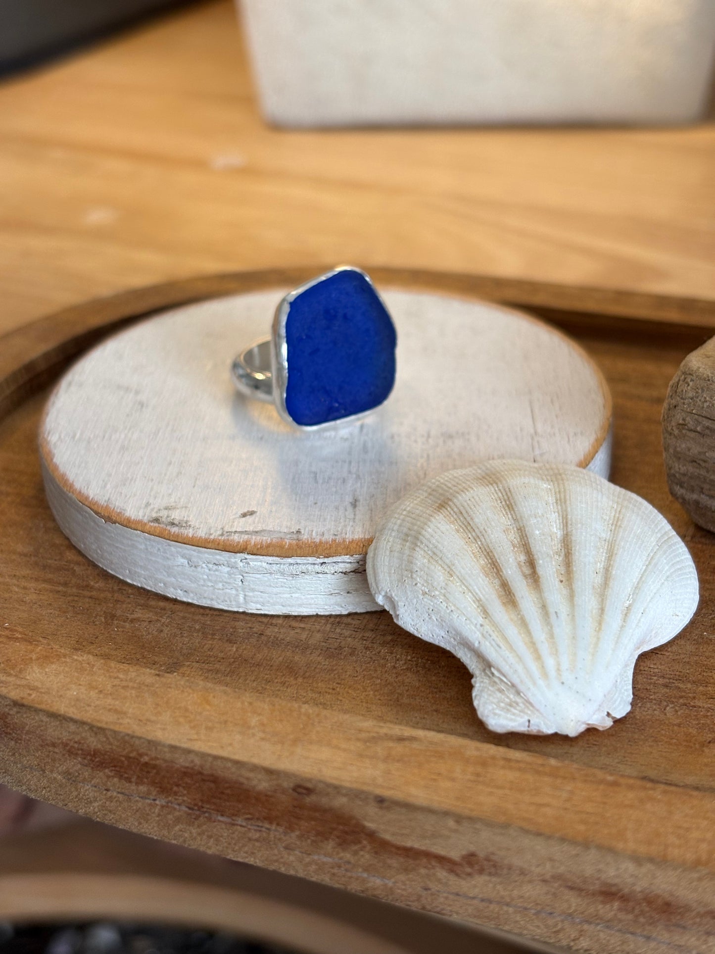Genuine Cobalt Blue Sea Glass Adjustable Ring