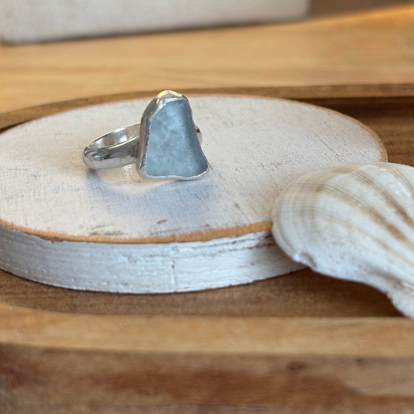 Soft Sky Blue Sea Glass Ring | Sterling Silver | Genuine Sea