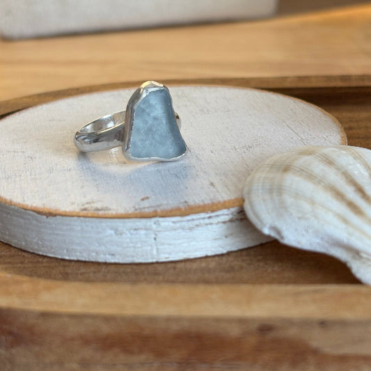 Soft Sky Blue Sea Glass Ring | Sterling Silver | Genuine Sea