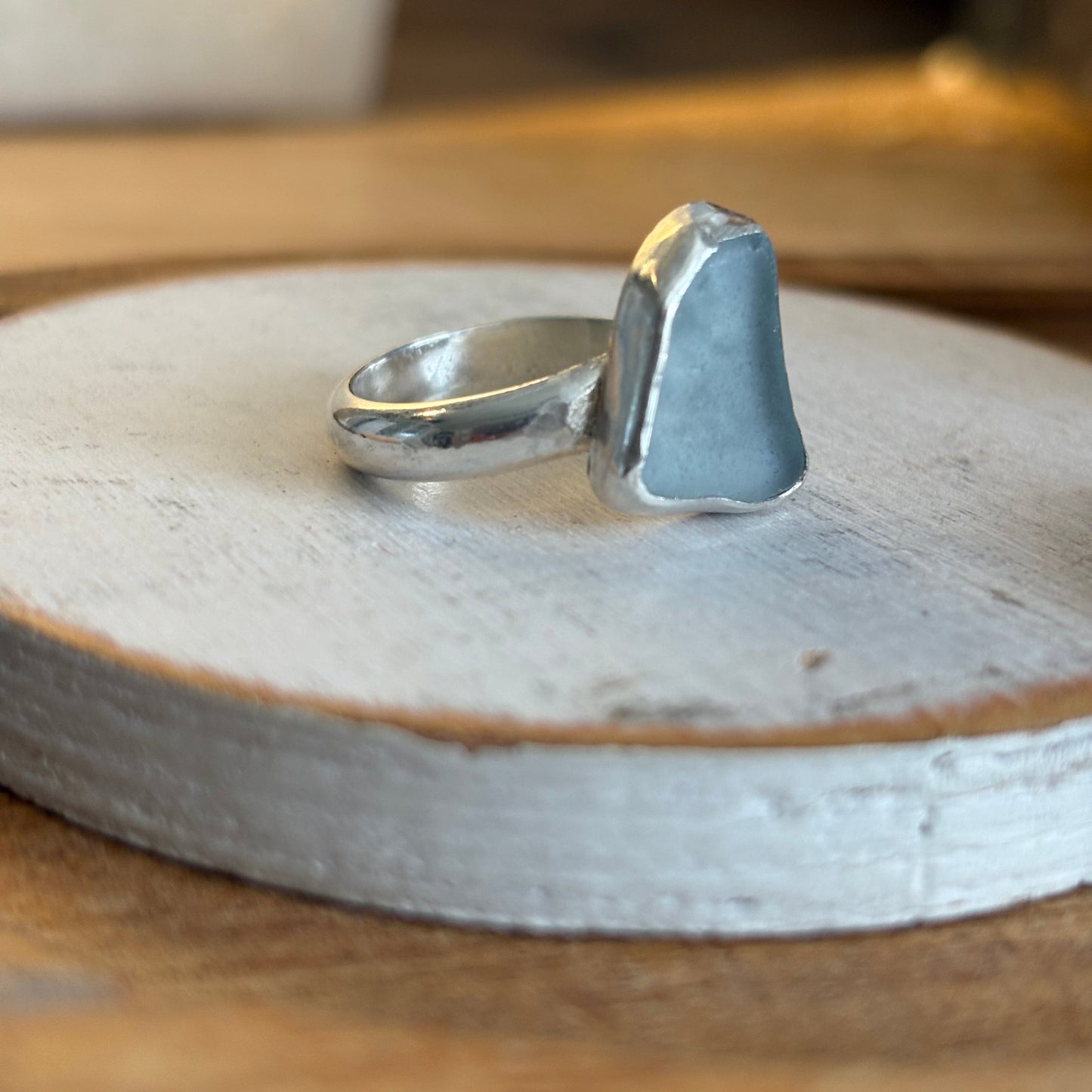 Soft Sky Blue Sea Glass Ring | Sterling Silver | Genuine Sea