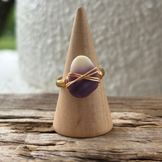 Long Island Wampum Shell Ring – 18k Gold PVD Stainless Steel (Size 6.5)