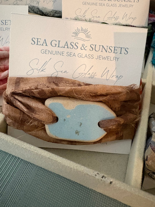 Silk Sari Sea Glass Wrap | Genuine Sea Pottery