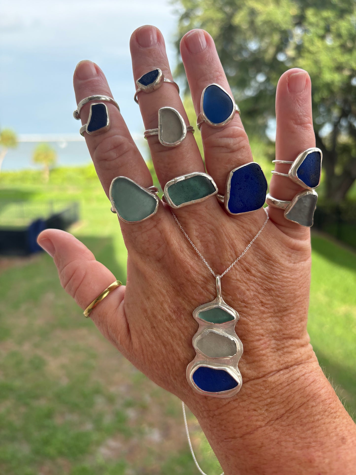 Ocean Horizon Sea Glass Ring | Ocean Blue Sea Glass | Size 9