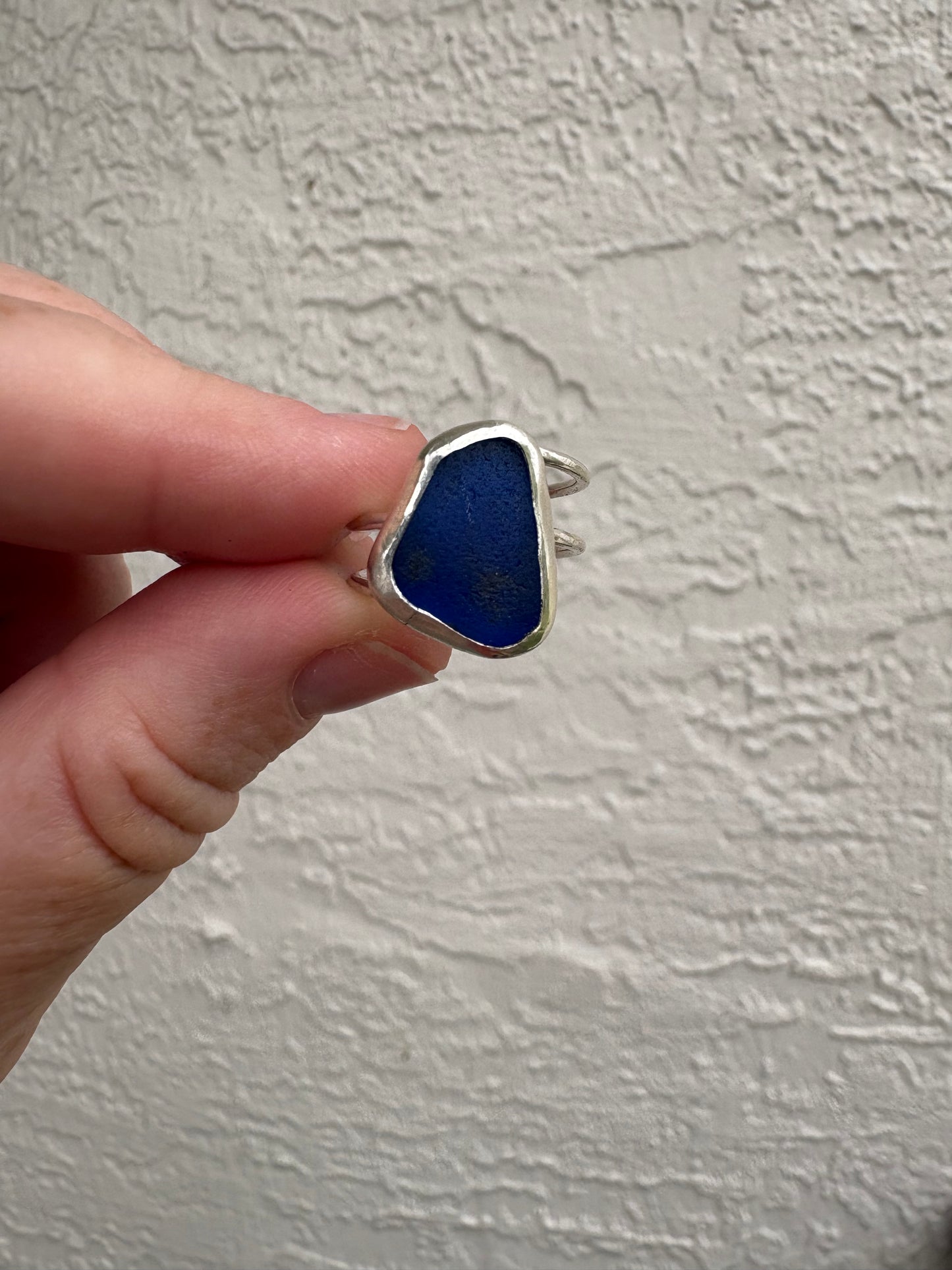 Cobalt Blue Sea Glass Double Band Ring | Sterling Silver | Genuine Sea Glass