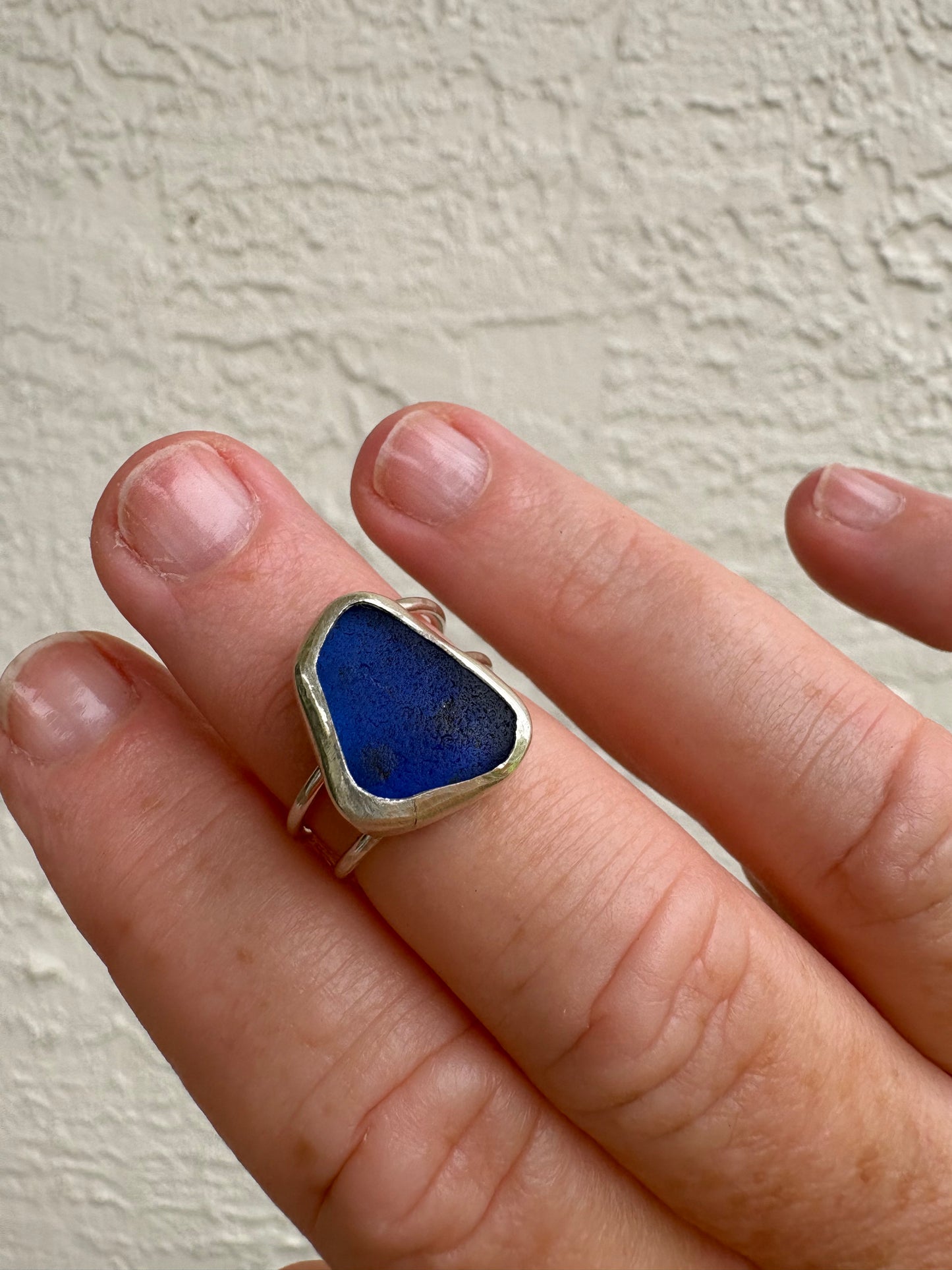 Cobalt Blue Sea Glass Double Band Ring | Sterling Silver | Genuine Sea Glass