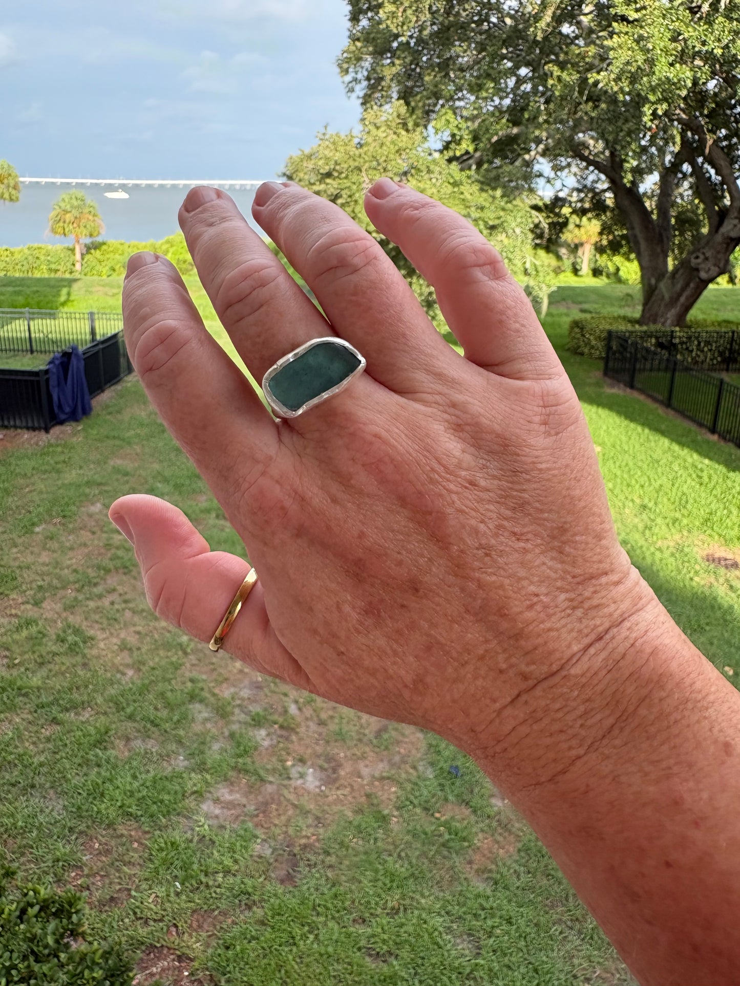Ocean Horizon Sea Glass Ring | Ocean Blue Sea Glass | Size 9