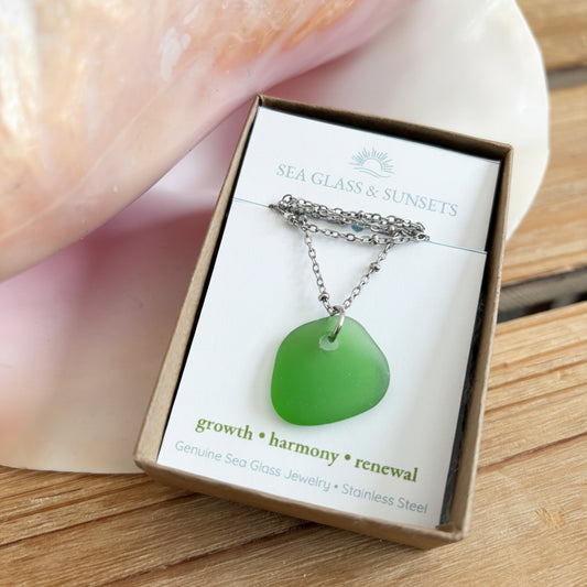 Green Sea Glass Pendant | Growth | Harmony | Renewal