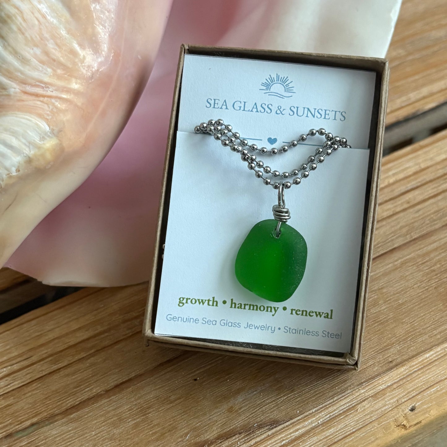 Green Sea Glass Pendant | Growth | Harmony | Renewal