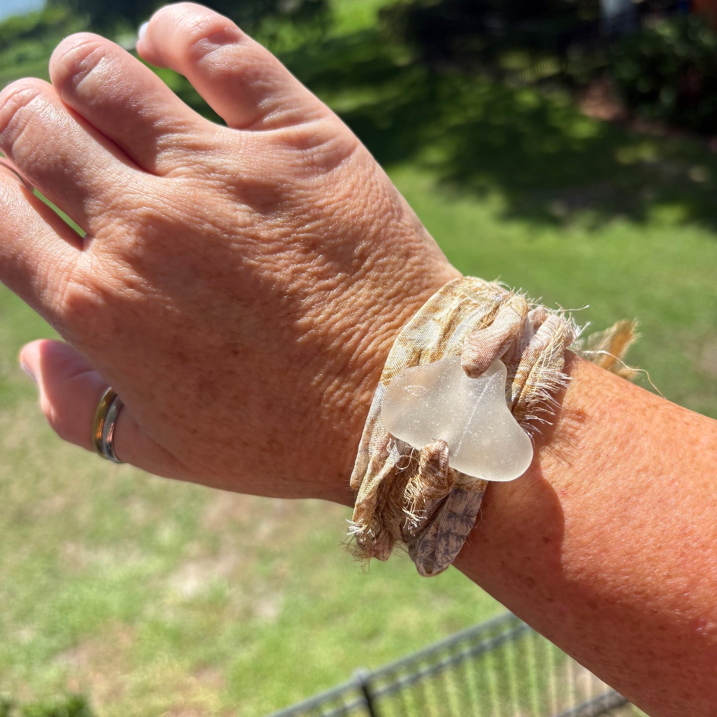 Silk Sari Sea Glass Wrap | Genuine Sea Glass