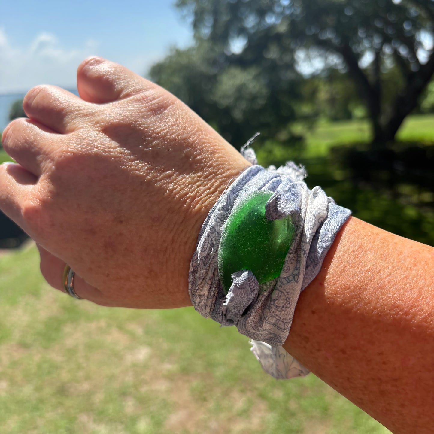 Silk Sari Sea Glass Wrap | Genuine Sea Glass