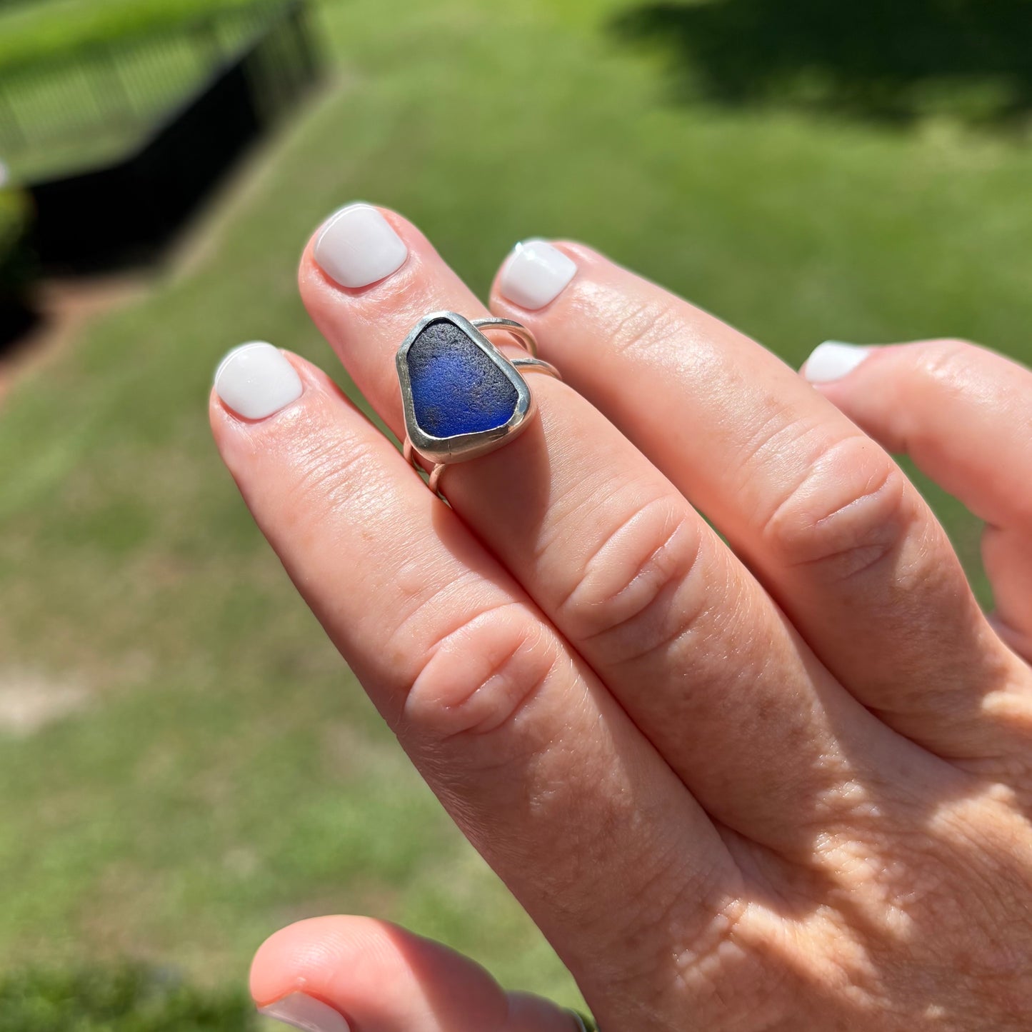 Cobalt Blue Sea Glass Double Band Ring | Sterling Silver | Genuine Sea Glass