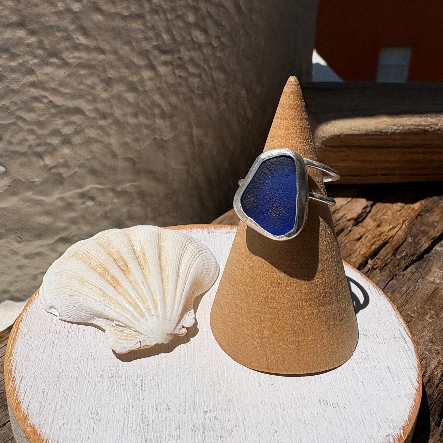Cobalt Blue Sea Glass Double Band Ring | Sterling Silver | Genuine Sea Glass