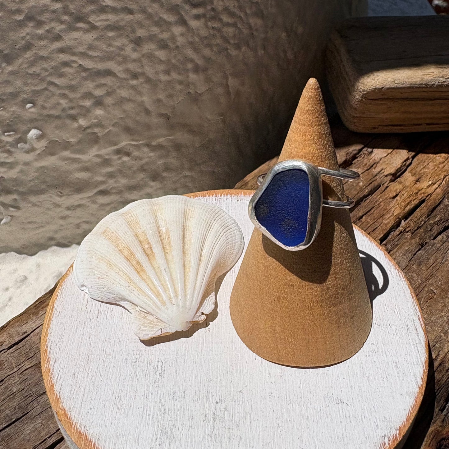 Cobalt Blue Sea Glass Double Band Ring | Sterling Silver | Genuine Sea Glass