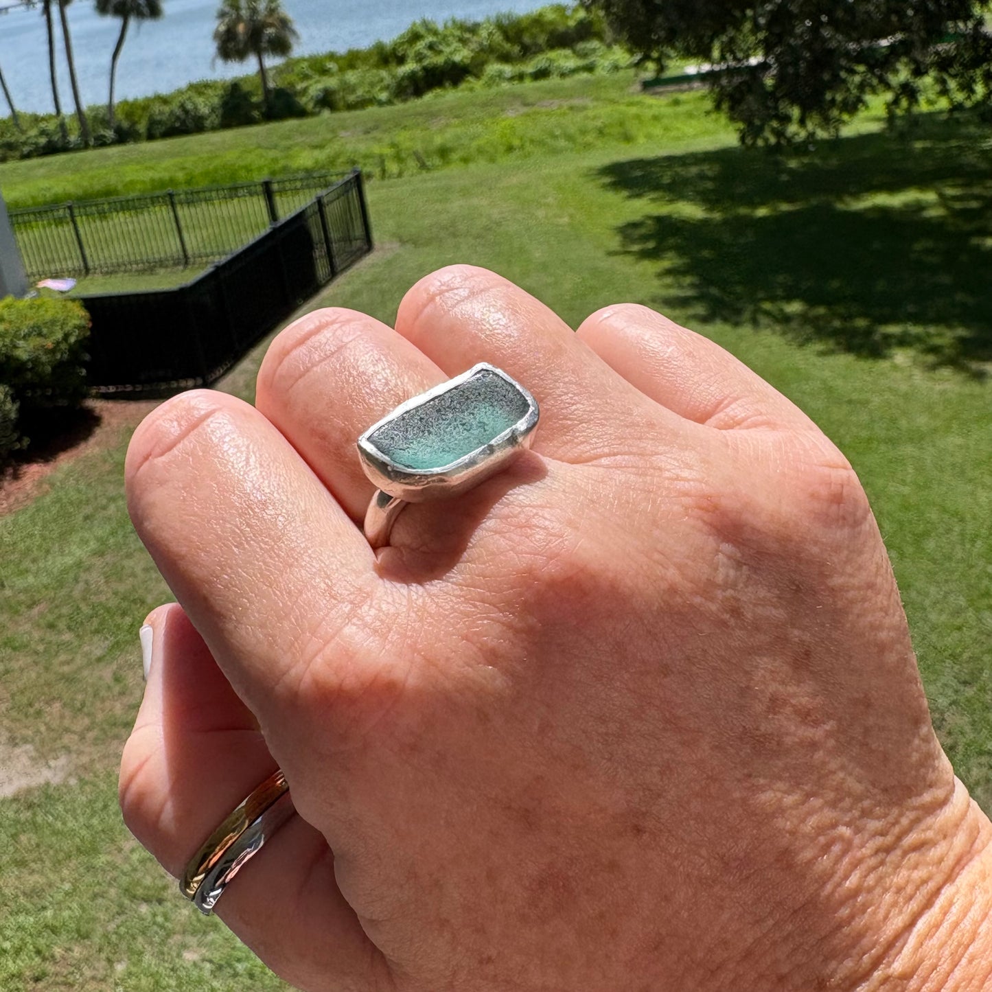Ocean Horizon Sea Glass Ring | Ocean Blue Sea Glass | Size 9