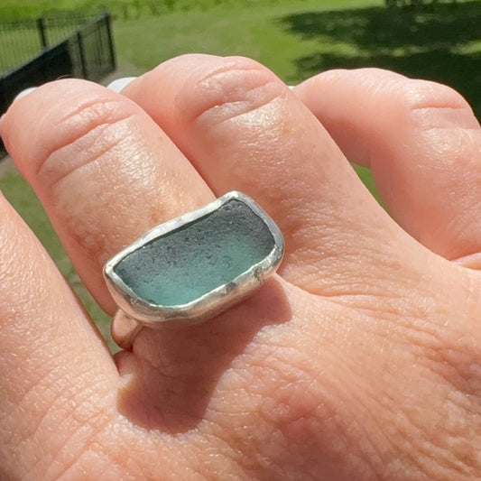 Ocean Horizon Sea Glass Ring | Ocean Blue Sea Glass | Size 9