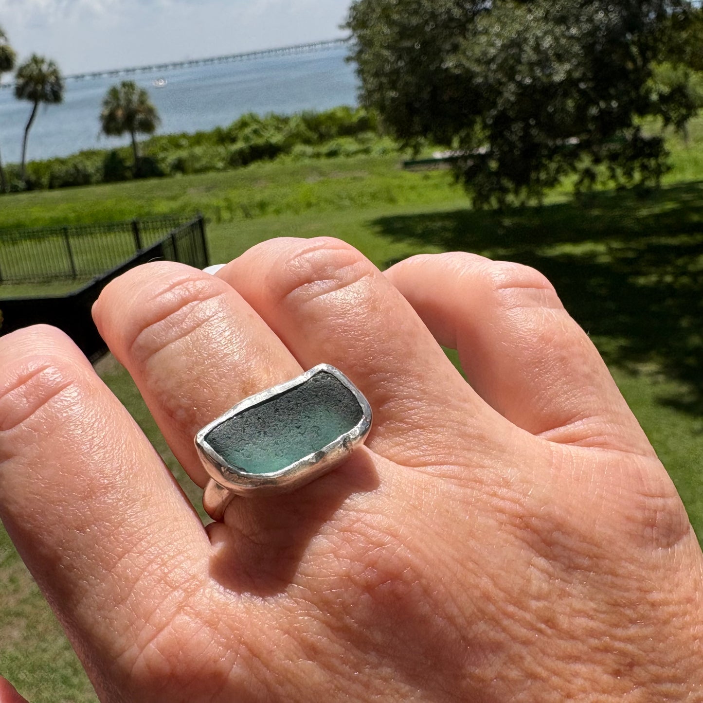 Ocean Horizon Sea Glass Ring | Ocean Blue Sea Glass | Size 9