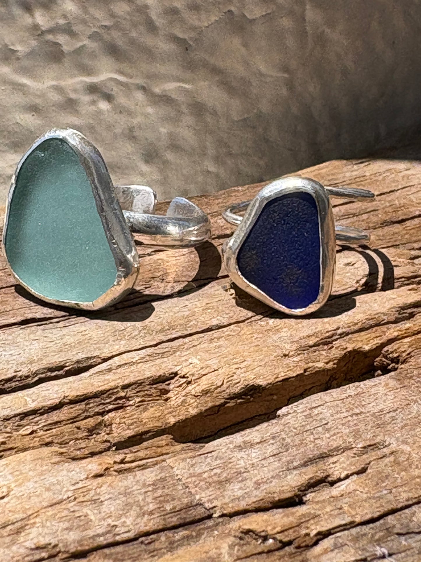 Cobalt Blue Sea Glass Double Band Ring | Sterling Silver | Genuine Sea Glass