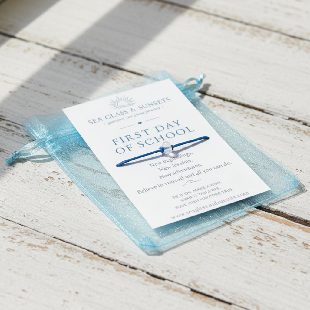 first day of school sea glass wish bracelet and gift bag