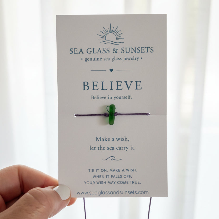 Believe sea glass wish bracelet