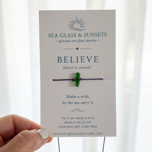 Believe sea glass wish bracelet