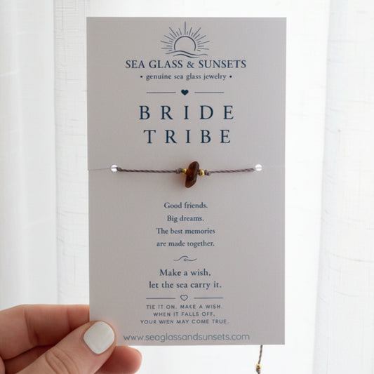 Bride Tribe Sea Glass Wish Bracelet | Adjustable Waxed Cord Bracelet