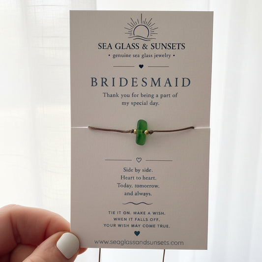 Bridesmaid Sea Glass Wish Bracelet | Adjustable Waxed Cord Bracelet