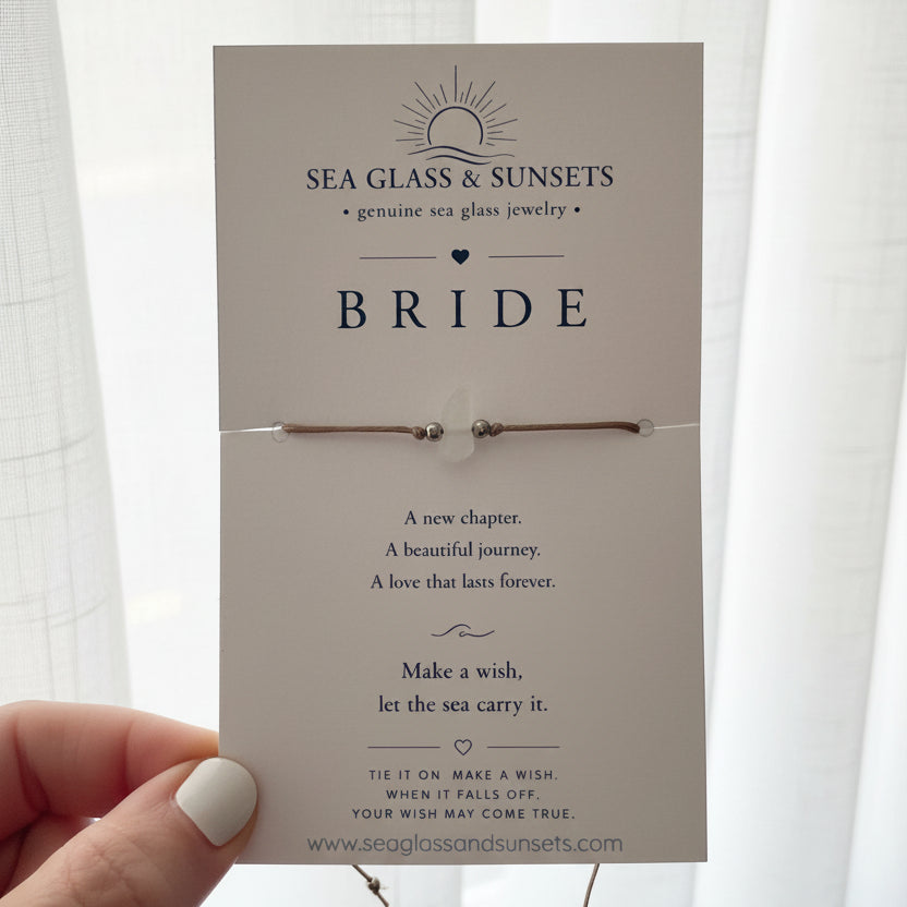 Bride Sea Glass Wish Bracelet | Adjustable Waxed Cord Bracelet