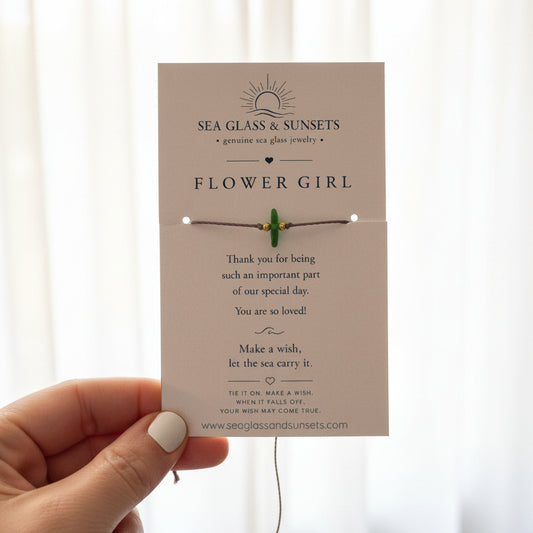 Flower Girl Sea Glass Wish Bracelet | Adjustable Waxed Cord Bracelet