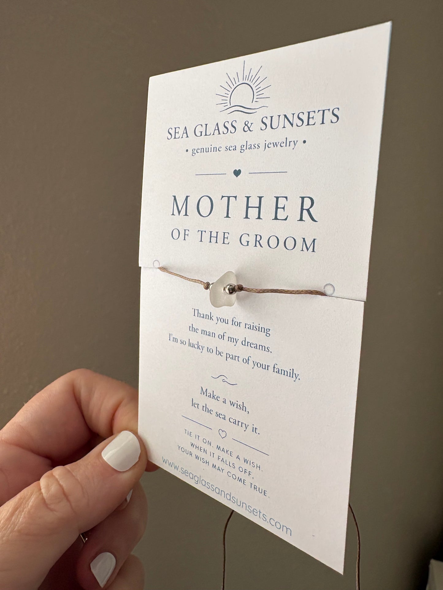 Mother of the Groom Sea Glass Wish Bracelet | Adjustable Waxed Cord Bracelet