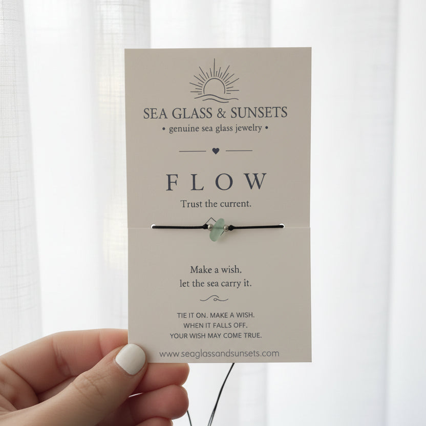 Flow Sea Glass Wish Bracelet | Adjustable Waxed Cord Bracelet