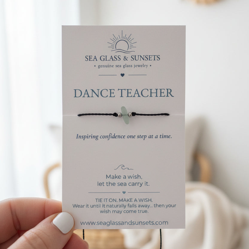 Dance Teacher Sea Glass Wish Bracelet | Adjustable Waxed Cord Bracelet