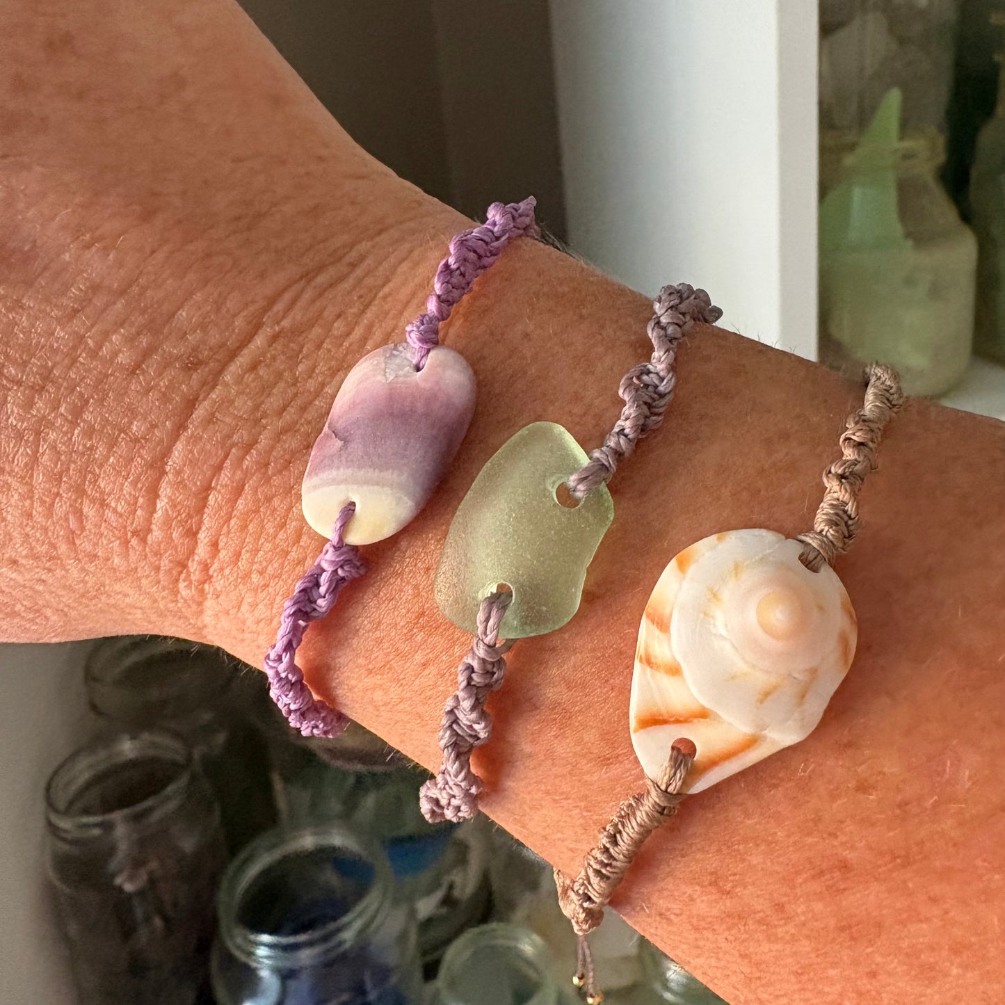 Waterproof Sea Glass & Shell Bracelet | Adjustable Coastal Bracelet