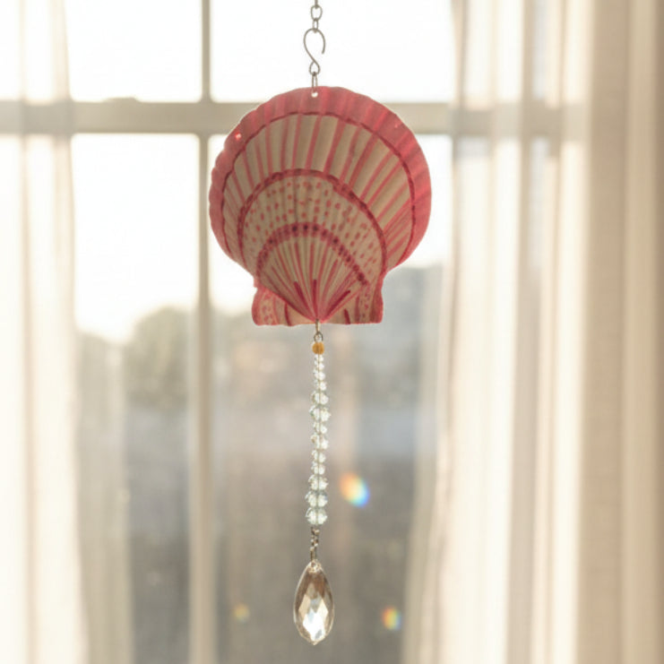 Pink Scallop Shell Crystal Suncatcher