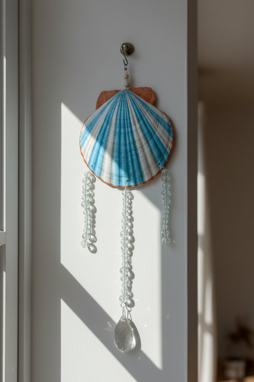 Ocean Energy Aqua Scallop Shell Crystal Suncatcher